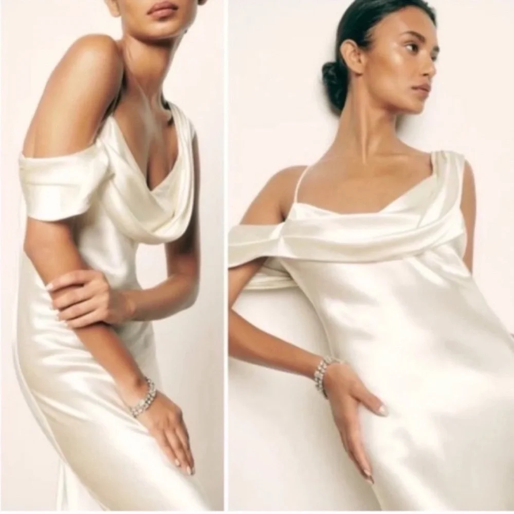 NWT Reformation Ronda One ShoulderAsymmetrical Neckline Silk Dress Ivory Sz 8 - Picture 3 of 16